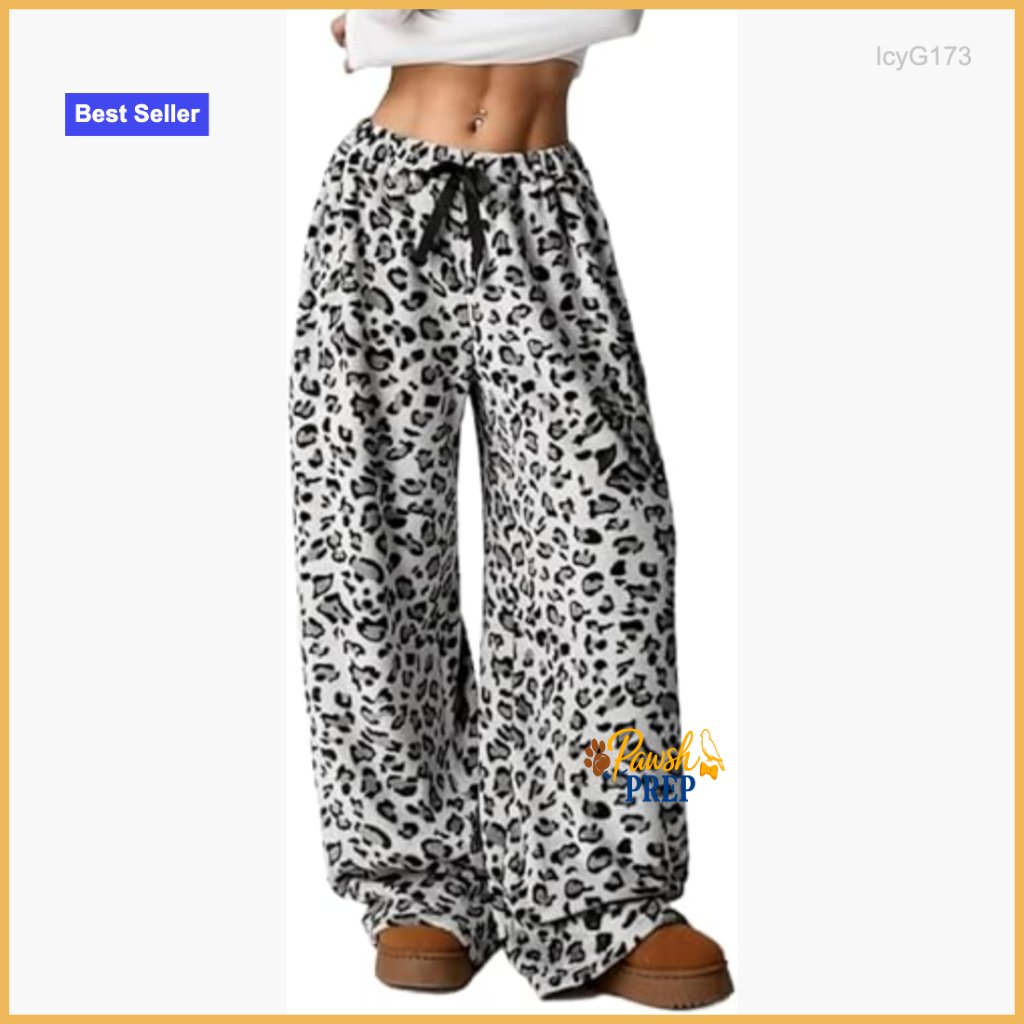 Medium Polyester Fuzzy Pajama Pants High Waisted Wide Leg Loose Fit